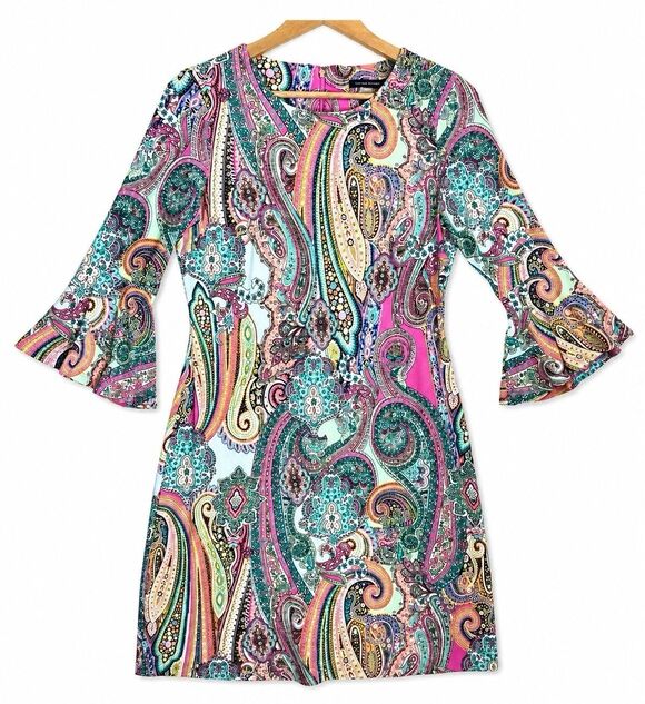 Tommy Hilfiger Dresses & Skirts - Tommy Hilfiger Multicolor Paisley Bell Sleeve Dress Women’s Size 4